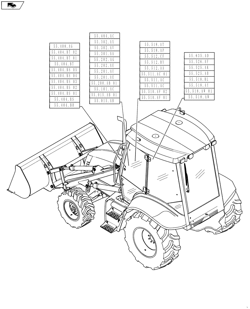 Схема запчастей Case 570NXT - (00.000.55) - PICTORIAL INDEX - ELECTRICAL SYSTEMS (00) - GENERAL & PICTORIAL INDEX