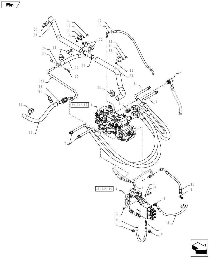 Схема запчастей Case TR320 - (35.359.01[01]) - PUMP, EH AND CONTROL VALVE (TR320,TV380) (35) - HYDRAULIC SYSTEMS