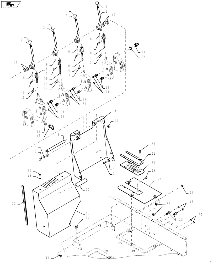 Схема запчастей Case 570NXT - (35.114.AF) - 3 POINT HITCH CONTROLS AND MOUNTING PARTS (35) - HYDRAULIC SYSTEMS