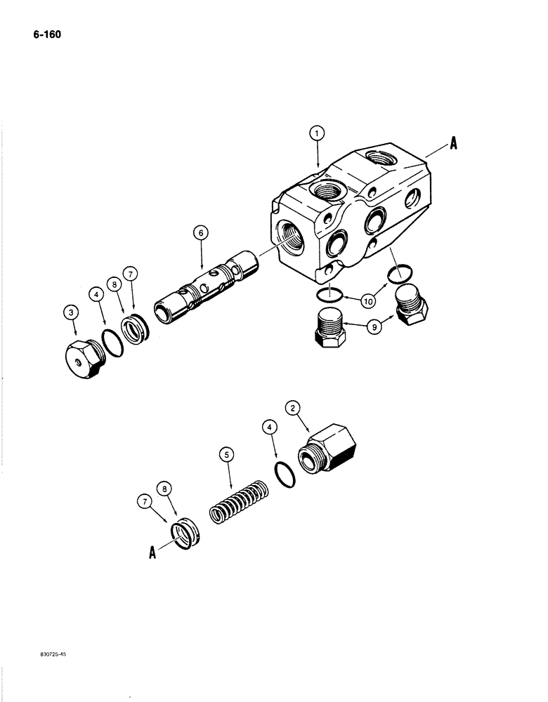 Схема запчастей Case 1080B - (6-160) - TRACK DRIVE HYDRAULIC MOTORS, TWO SPEED VALVE ASSEMBLY PRIOR TO P.I.N. 6271846 (06) - POWER TRAIN