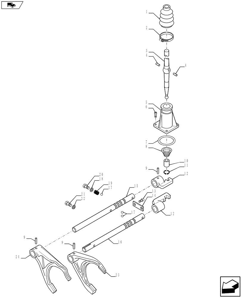 Схема запчастей Case 570NXT - (21.133.AC) - TRANSMISSION SHIFTING UNIT (21) - TRANSMISSION