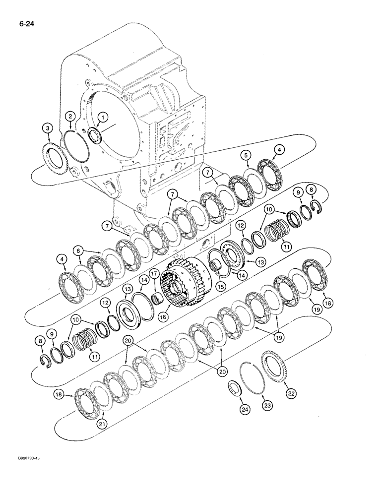 Схема запчастей Case 721 - (6-24) - TRANSMISSION ASSEMBLY, FORWARD AND LOW CLUTCH PACK, PRIOR TO JAK0022758 (06) - POWER TRAIN