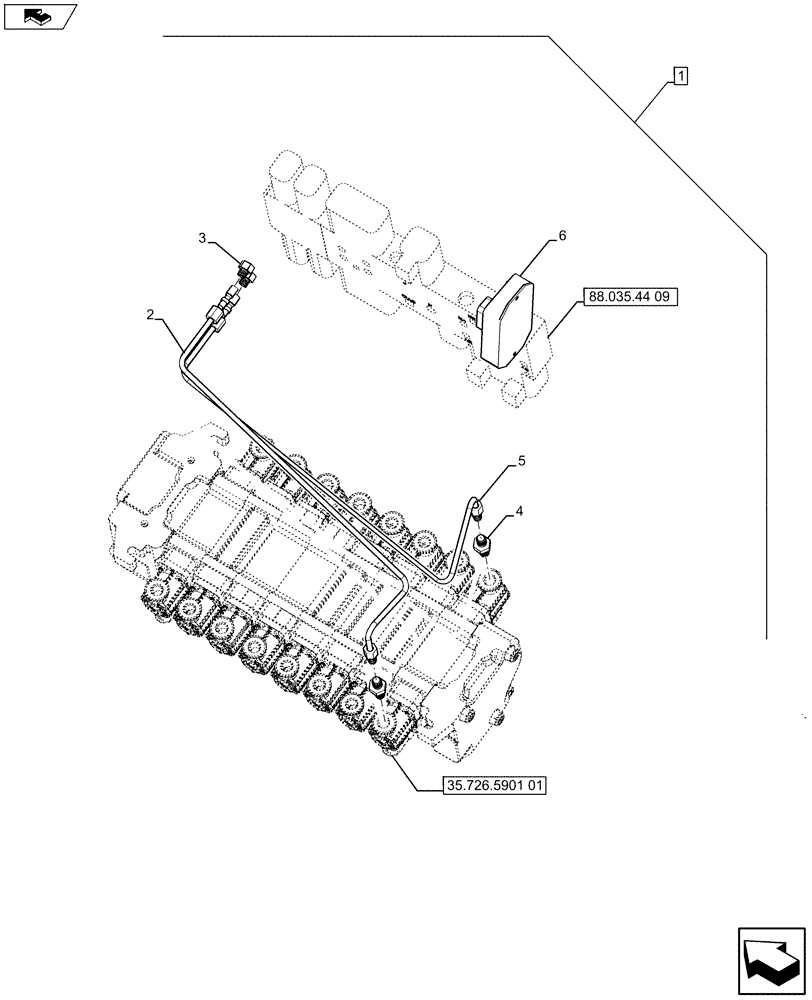 Схема запчастей Case 590SN - (88.035.44[08]) - DIA KIT, NO AUX TO COMBO, EXTENDABLE HOE, PILOT CONTROLS (88) - ACCESSORIES