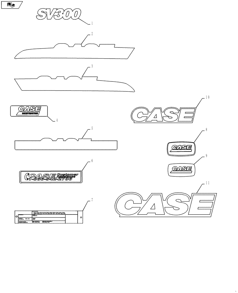 Схема запчастей Case SV300 - (90.180.01[01]) - DECALS (SV300) (90) - PLATFORM, CAB, BODYWORK AND DECALS