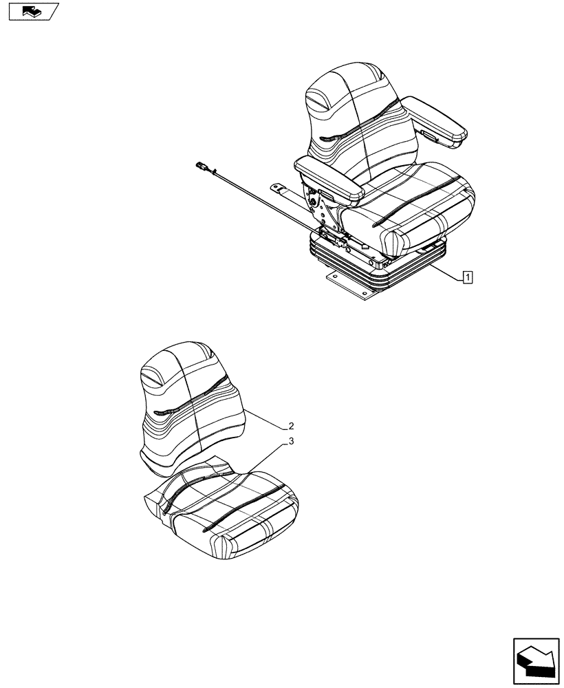 Схема запчастей Case 580SN WT - (90.124.0101[01]) - VAR - 747897 - SEAT, AIR SUSPENSION (90) - PLATFORM, CAB, BODYWORK AND DECALS