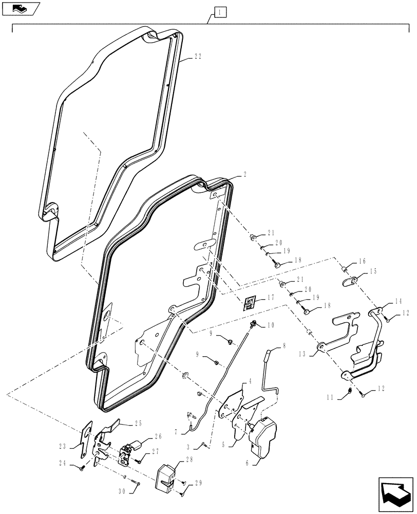 Схема запчастей Case SR150 - (90.154.AA[02]) - DEMO DOOR ASSY, INTERNAL COMPONENTS (14-FEB-2015 & PRIOR) (90) - PLATFORM, CAB, BODYWORK AND DECALS