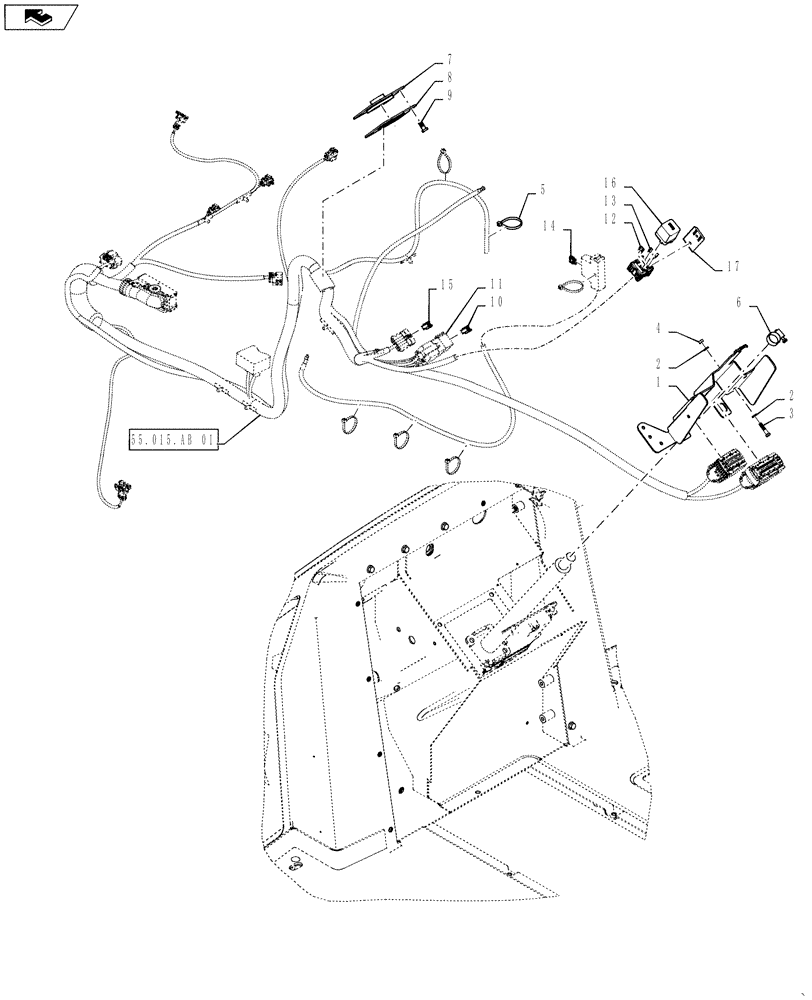 Схема запчастей Case 570NXT - (55.015.AB) - ENGINE WIRE HARNESS MOUNTING (55) - ELECTRICAL SYSTEMS