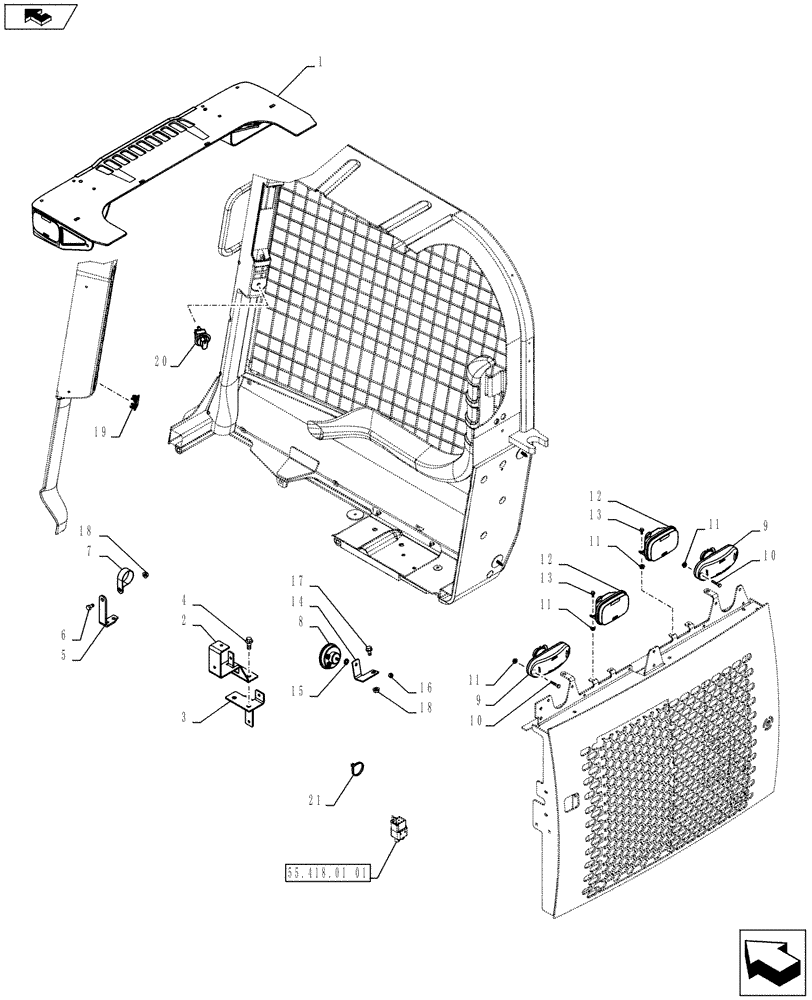 Схема запчастей Case SR250 - (55.418.01) - WORKLIGHTS, HORN AND RELATED PARTS (SR250,TR320) (55) - ELECTRICAL SYSTEMS