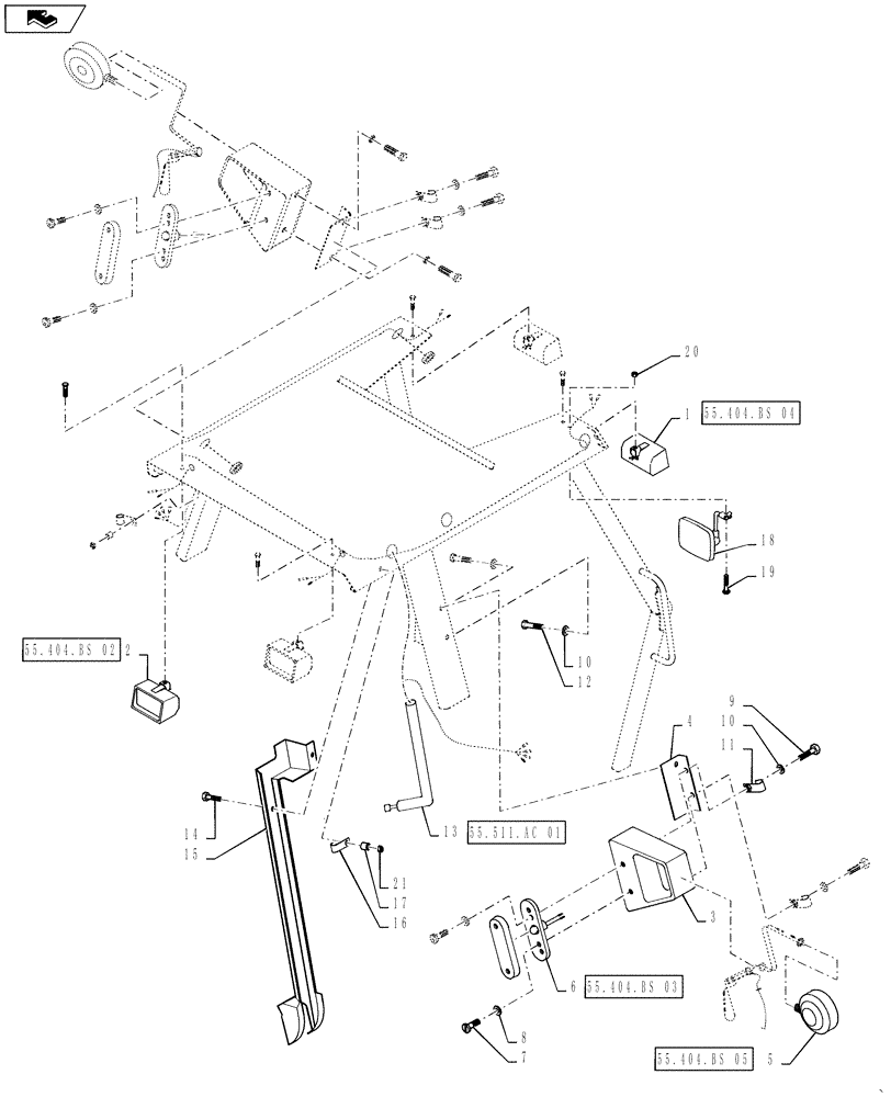 Схема запчастей Case 570NXT - (55.404.BR) - LAMP MOUNTING CANOPY LOW PROFILE (55) - ELECTRICAL SYSTEMS