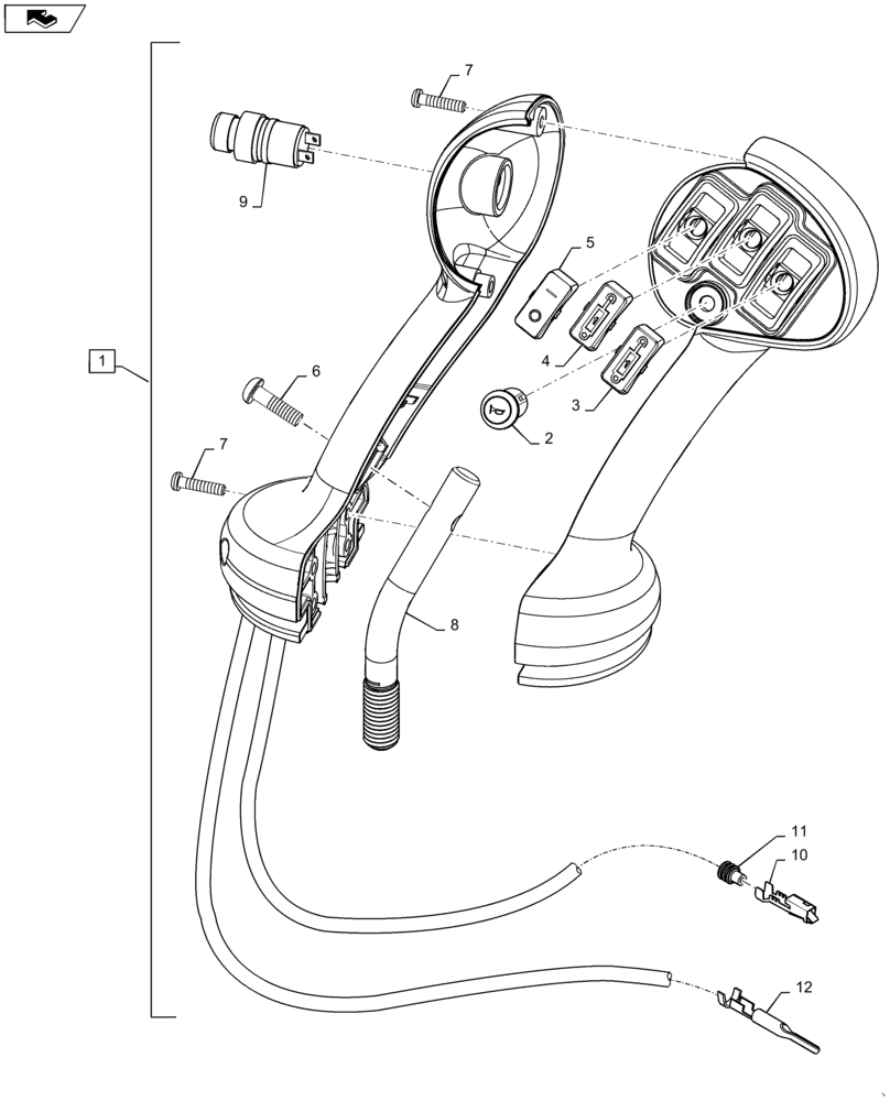 Схема запчастей Case SR175 - (55.512.CL[12]) - LEVEL 300 HANDLE GRIP, LH (55) - ELECTRICAL SYSTEMS