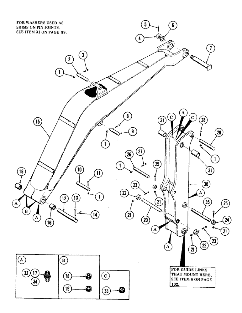 Схема запчастей Case 35 - (100) - "Y" BOOM AND TOOL BOOM (84) - BOOMS, DIPPERS & BUCKETS