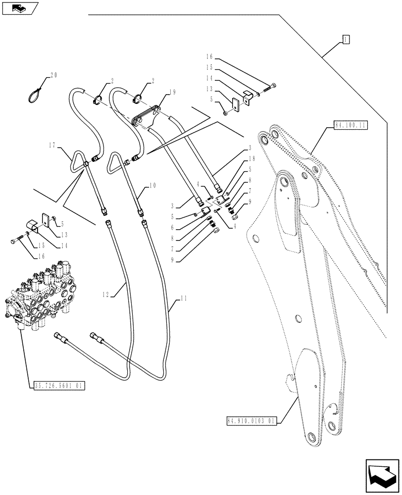 Схема запчастей Case 590SN - (88.035.40[05]) - DIA KIT, UNI-AUX, EXTENDIBLE HOE, PILOT CONTROLS (88) - ACCESSORIES