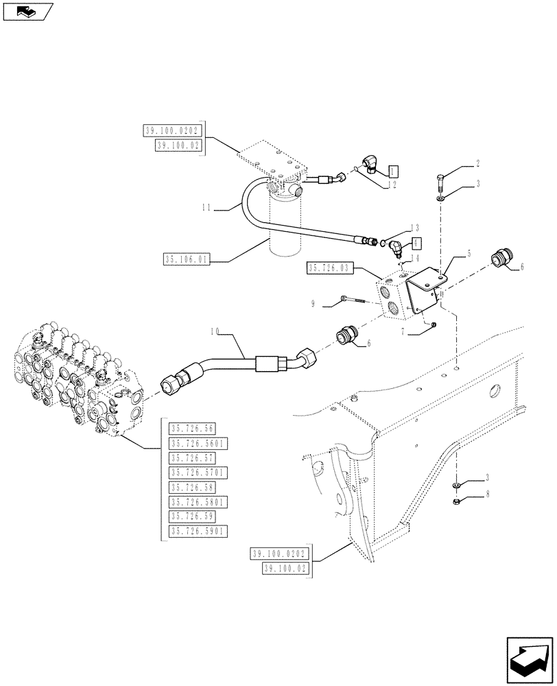 Схема запчастей Case 590SN - (35.726.02) - VAR - 423083 - VALVE INSTALL - HAMMER (WITH MECHANICAL CONTROLS) (35) - HYDRAULIC SYSTEMS