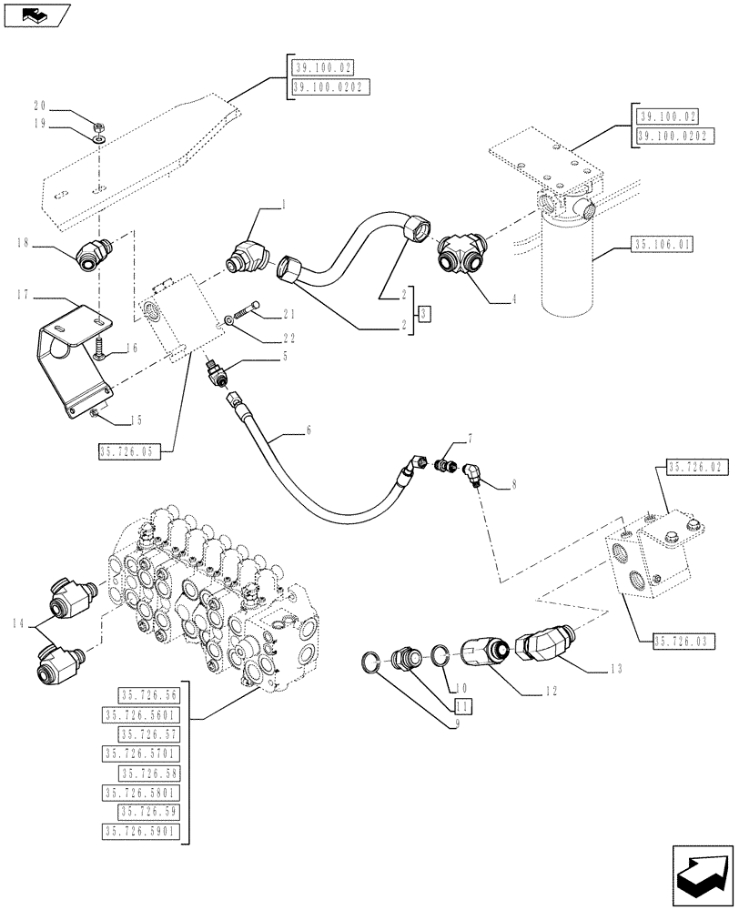 Схема запчастей Case 590SN - (35.726.04) - VAR - 423083 - VALVE INSTALL - BACKHOE CONTROL, DUAL AUXILIARY (PILOT CONTROLS) VARIABLE VALVE PUMP (35) - HYDRAULIC SYSTEMS