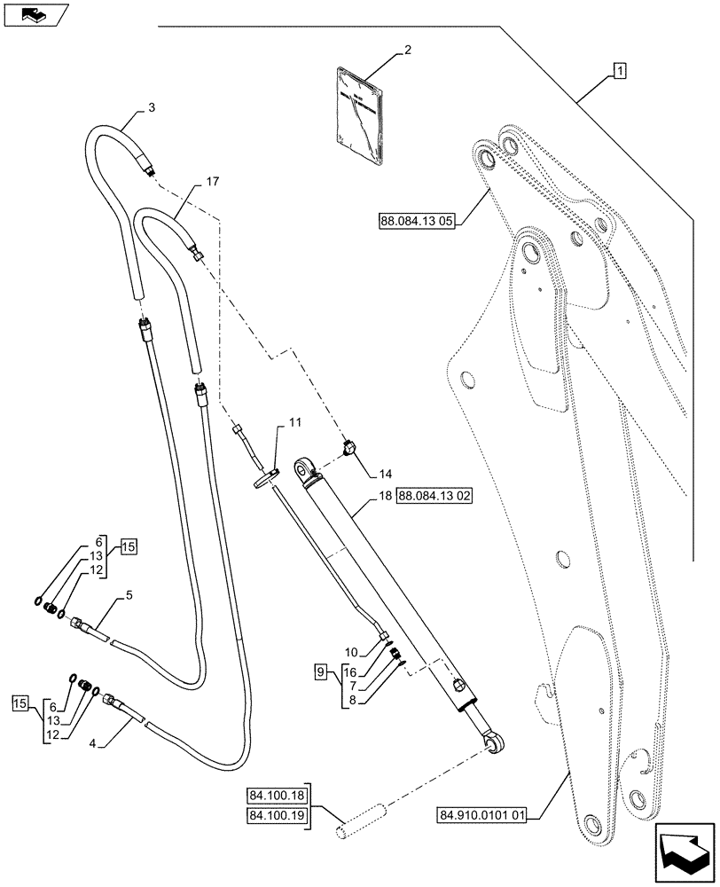 Схема запчастей Case 580SN WT - (88.084.13[01]) - DIA KIT, DIPPER STANDARD TO EXT. HOE WITH FOOT SWING (88) - ACCESSORIES