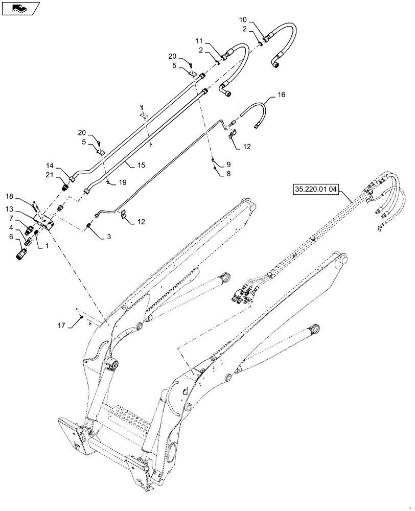 Схема запчастей Case TR320 - (35.220.03[03]) - 2ND AUX HYD, HIGH FLOW, ARM PLUMBING (SR250,TR320) (35) - HYDRAULIC SYSTEMS