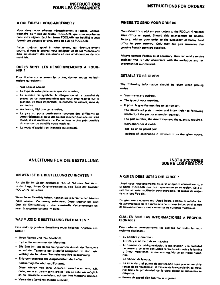 Схема запчастей Case LC80M - (001A) - INSTRUCTIONS FOR ORDERS 