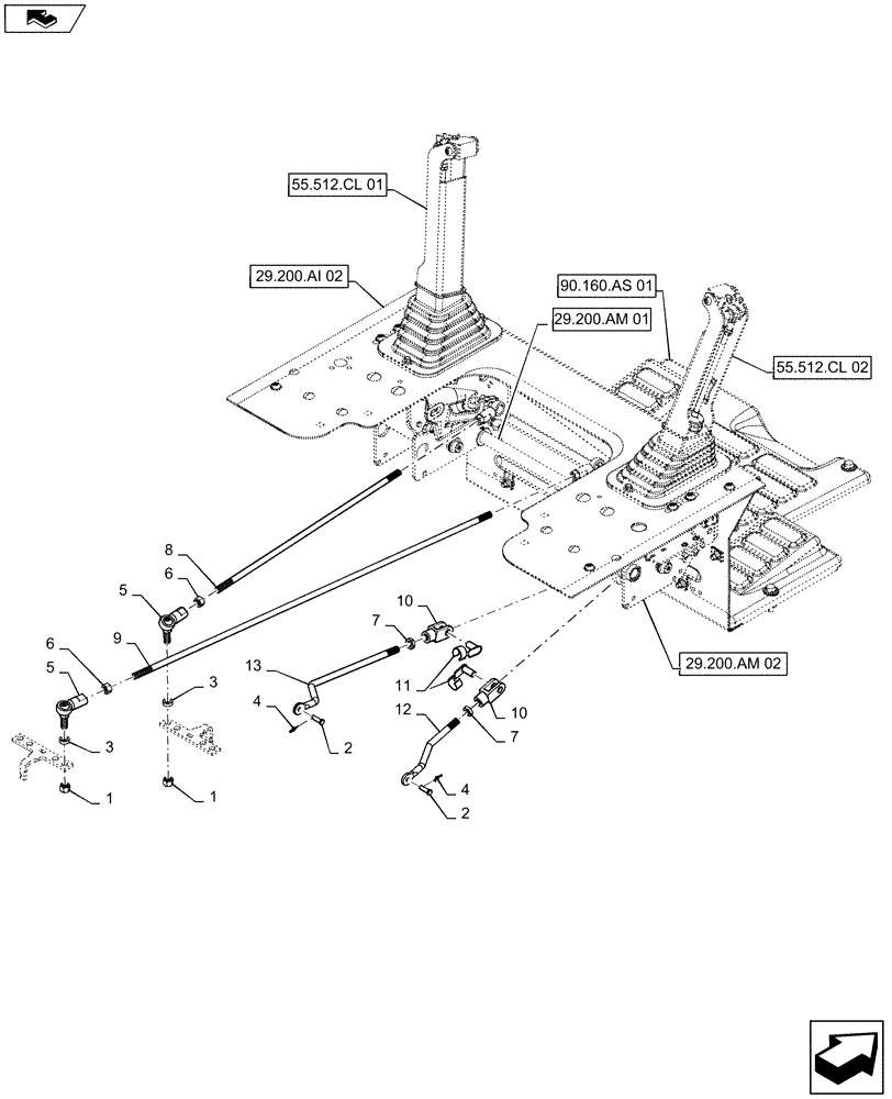 Схема запчастей Case SV250 - (29.200.AI[01]) - HAND CONTROLS MOUNTING ASSEMBLY (29) - HYDROSTATIC DRIVE