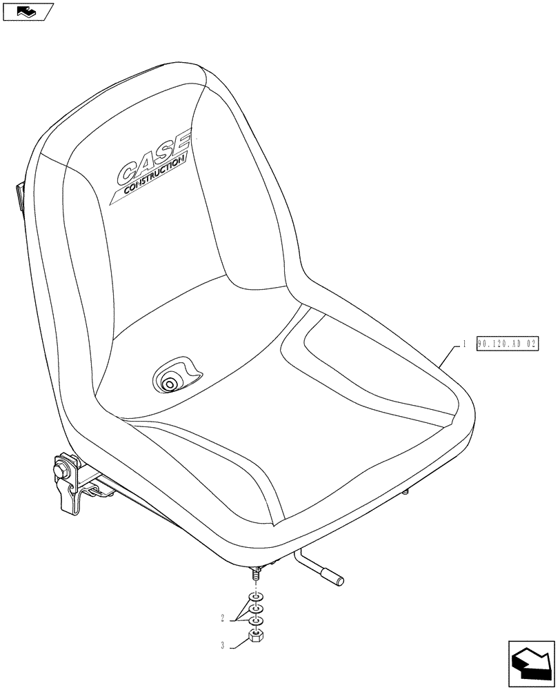 Схема запчастей Case SR210 - (90.120.AD[01]) - SEAT, NON-SUSPENSION, MOUNTING (90) - PLATFORM, CAB, BODYWORK AND DECALS