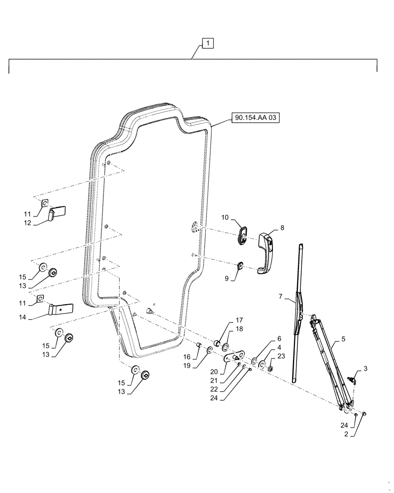 Схема запчастей Case SV250 - (90.154.AA[01]) - GLASS DOOR ASSY, EXTERNAL COMPONENTS (02-FEB-2013 THRU 14-FEB-2015) (90) - PLATFORM, CAB, BODYWORK AND DECALS