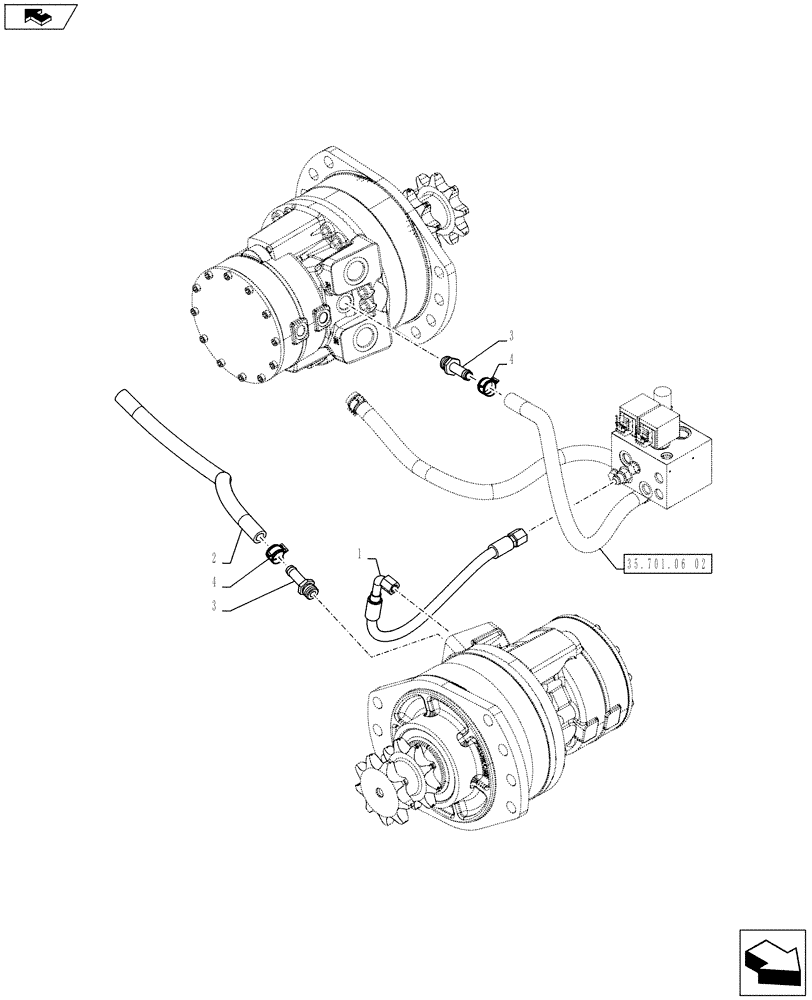 Схема запчастей Case SV300 - (35.701.06[01]) - BRAKE PLUMBING (SR250,SV300) (35) - HYDRAULIC SYSTEMS