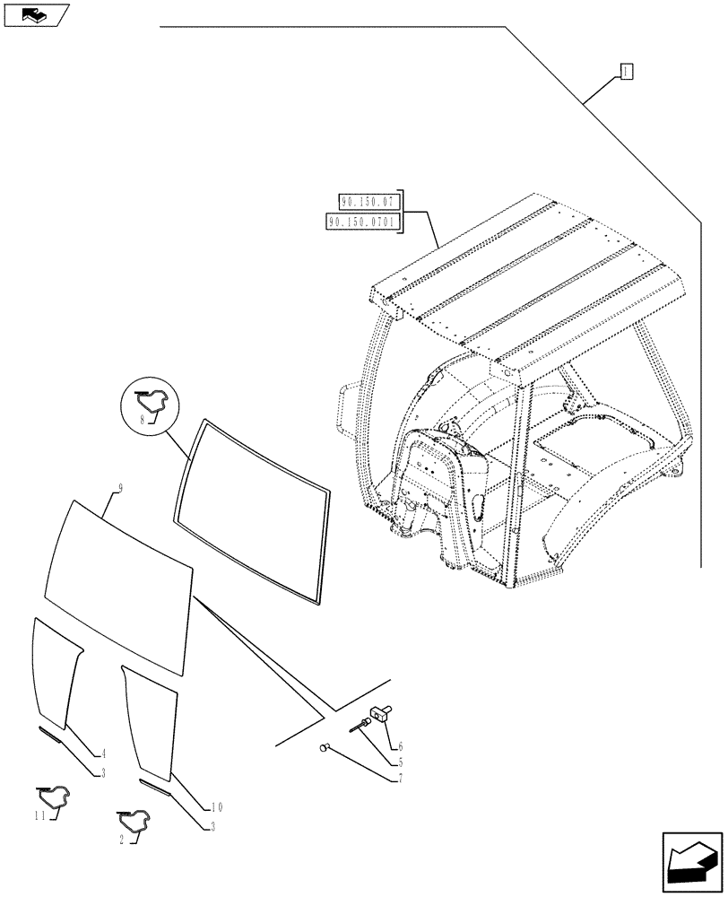 Схема запчастей Case 590SN - (88.090.08[02]) - DIA KIT, CANOPY CONVERSION NARROW -DLX (88) - ACCESSORIES