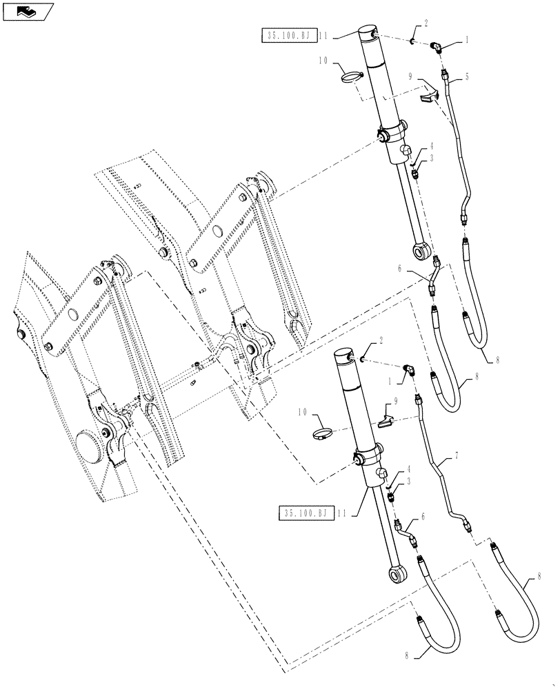 Схема запчастей Case 570NXT - (35.100.BH) - HYDRAULIC LINES BUCKET DUMP (35) - HYDRAULIC SYSTEMS