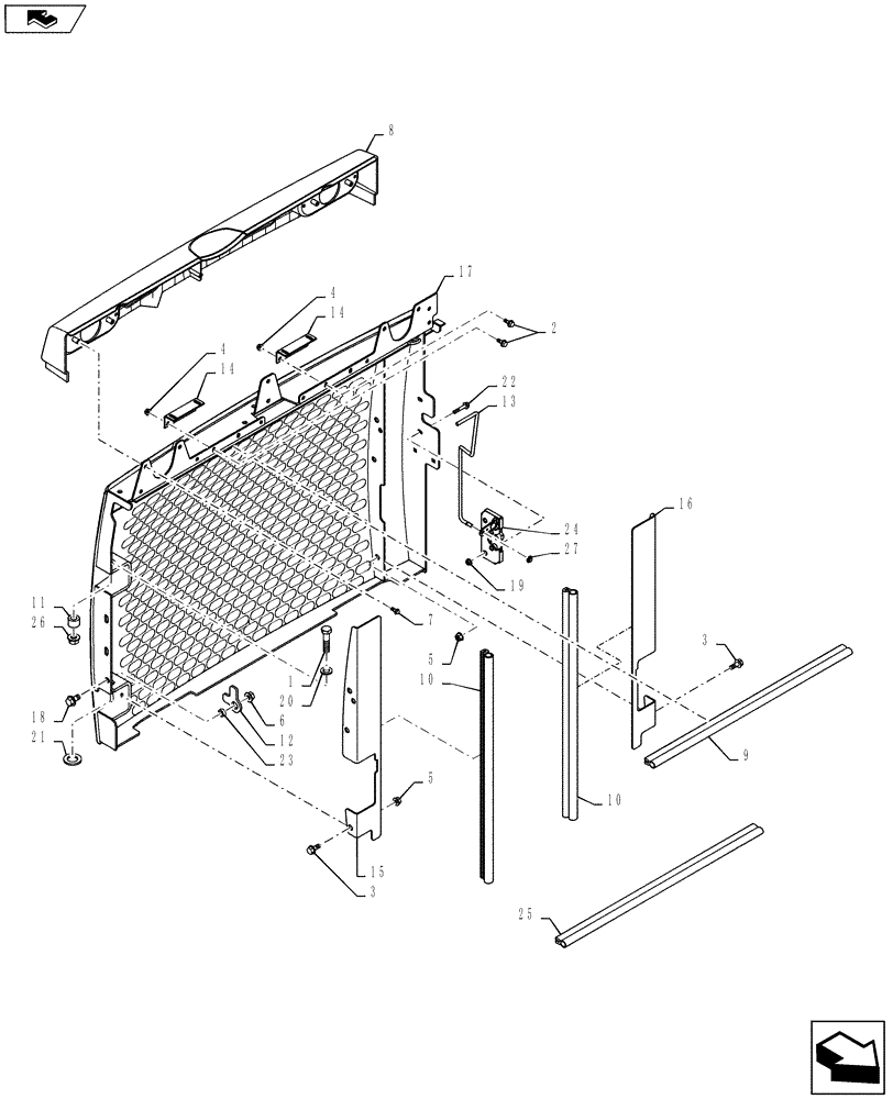 Схема запчастей Case SV250 - (90.100.BE) - REAR DOOR (90) - PLATFORM, CAB, BODYWORK AND DECALS