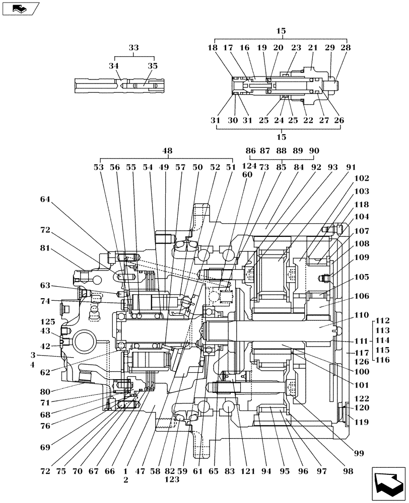 Схема запчастей Case CX160C - (35.353.AD[04]) - TRACTION MOTOR - COMPONENTS (35) - HYDRAULIC SYSTEMS