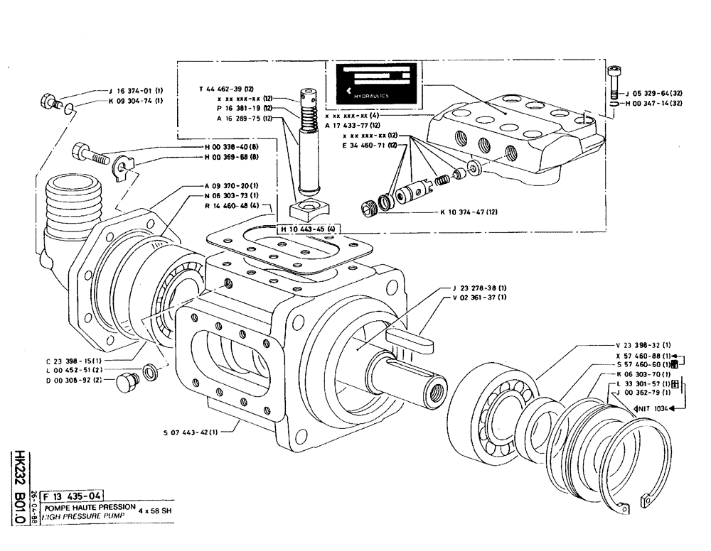 Схема запчастей Case 220B - (HK232 B01.0) - HIGH PRESSURE PUMP - 4 X 58 SH (07) - HYDRAULIC SYSTEM