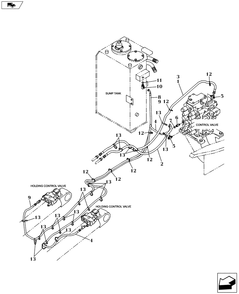 Схема запчастей Case CX160C - (35.357.AK[05]) - PILOT CONTROL LINE - HBCV (35) - HYDRAULIC SYSTEMS