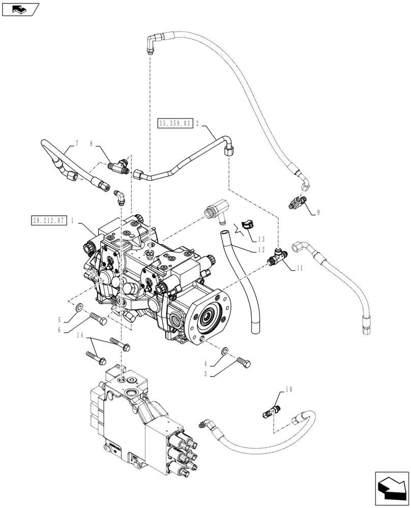 Схема запчастей Case TV380 - (35.359.01[02]) - PUMP, EH AND CONTROL VALVE (TR320,TV380) (35) - HYDRAULIC SYSTEMS