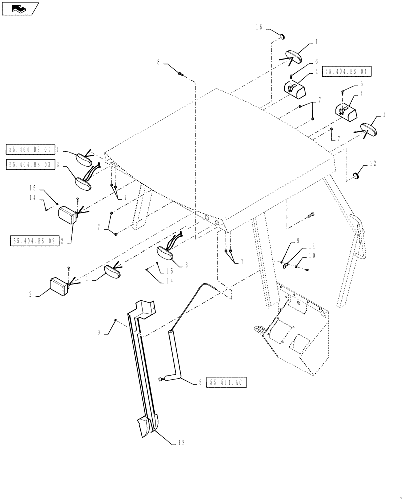 Схема запчастей Case 570NXT - (55.404.BS) - LAMP MOUNTING (55) - ELECTRICAL SYSTEMS