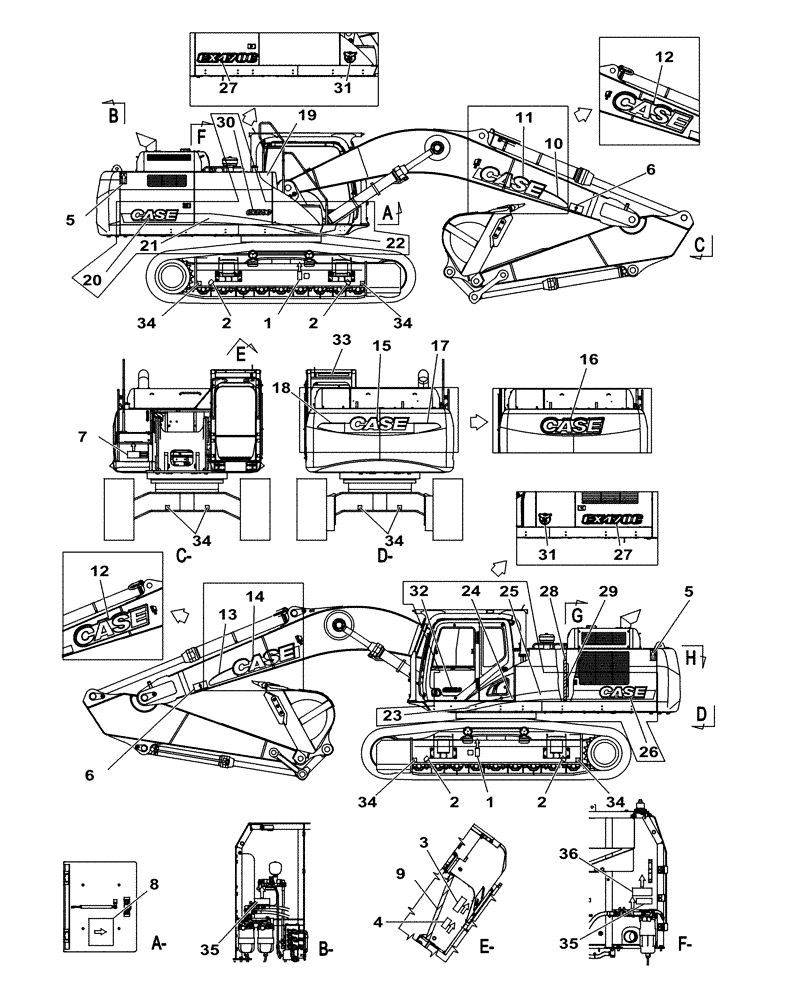 Схема запчастей Case CX470C - (09-400-00[01]) - DECALS (05.1) - UPPERSTRUCTURE CHASSIS/ATTACHMENTS