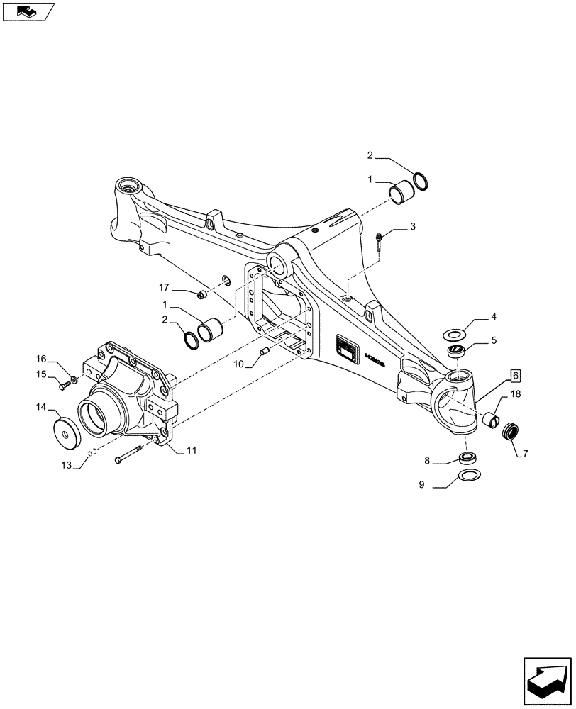 Схема запчастей Case 590SN - (25.100.0401) - COVER, SPHERICAL BEARING, 2WD (25) - FRONT AXLE SYSTEM