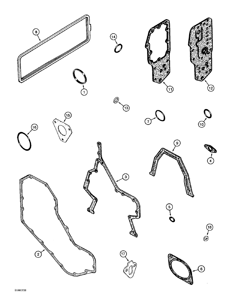 Схема запчастей Case 9010B - (2-102) - ENGINE GASKET KITS, 4TA-390 ENGINE, PRIOR TO P.I.N. DAC01#2001, CYLINDER BLOCK (02) - ENGINE