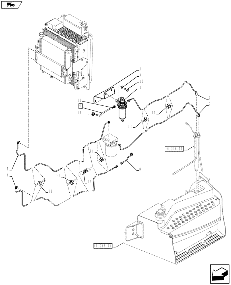 Схема запчастей Case 590SN - (10.214.22) - FUEL FILTER, FUEL LINE D9000 (10) - ENGINE