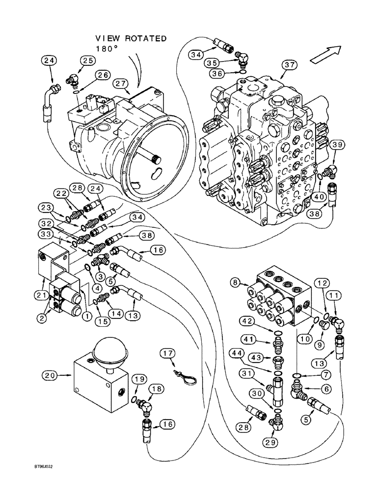 Схема запчастей Case 9060B - (8-132) - COUNTERWEIGHT REMOVAL HYDRAULICS, PILOT PRESSURE AND RETURN (08) - HYDRAULICS