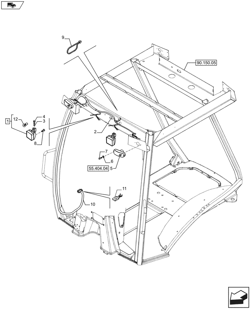 Схема запчастей Case 590SN - (55.404.02[02]) - VAR - 423000, 442082 - CANOPY, ROPS - LAMP, HARNESS (55) - ELECTRICAL SYSTEMS