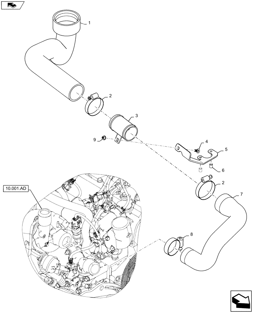 Схема запчастей Case SV250 - (10.202.AK) - AIR CLEANER - AIR INTAKE PARTS (10) - ENGINE