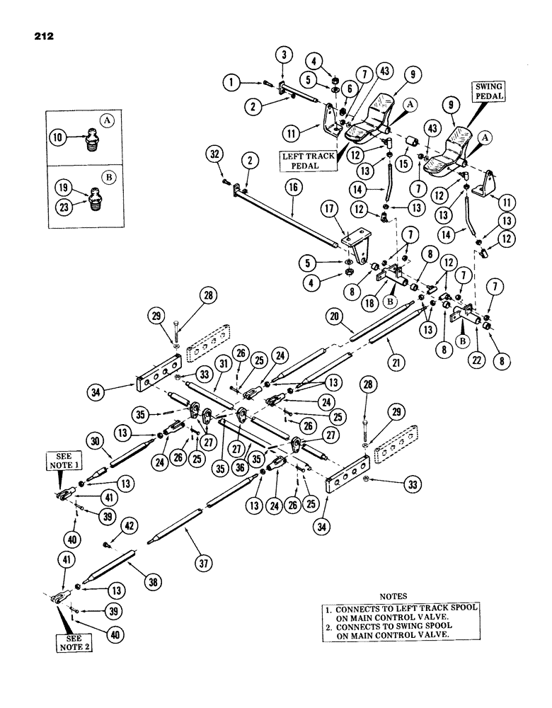 Схема запчастей Case 980B - (212) - PEDALS AND ATTACHING PARTS FOR:, LEFT TRACK AND SWING CONTROL,(USED ON UNITS WITH PIN 6204051 & AFT) (05) - UPPERSTRUCTURE CHASSIS