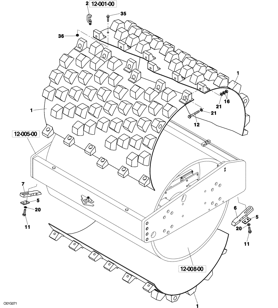 Схема запчастей Case SV210 - (12-009-00[01]) - ADAPTING THE DRUM FOR TAMPING COMPACTION (09) - CHASSIS