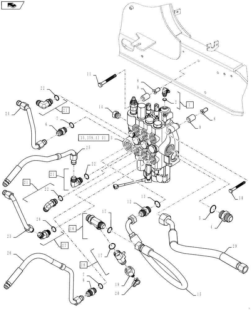 Схема запчастей Case 570NXT - (35.359.AJ) - 3 SPOOL VALVE LOADER CONTROL MOUNTING (35) - HYDRAULIC SYSTEMS