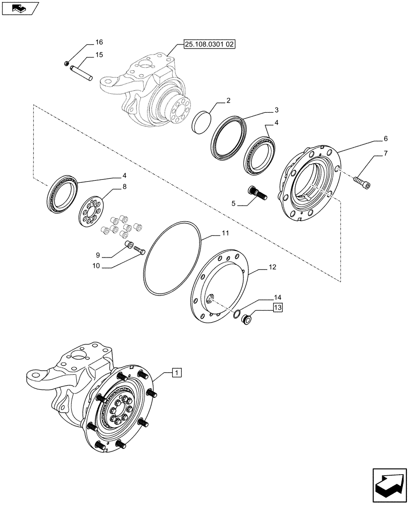 Схема запчастей Case 590SN - (25.108.0301[01]) - STEERING KNUCKLE, 2WD (25) - FRONT AXLE SYSTEM