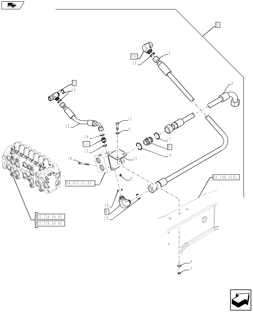 Схема запчастей Case 590SN - (88.035.41[04]) - DIA KIT, NO AUX TO COMBO, EXTENDIBLE HOE, PILOT CONTROLS (88) - ACCESSORIES