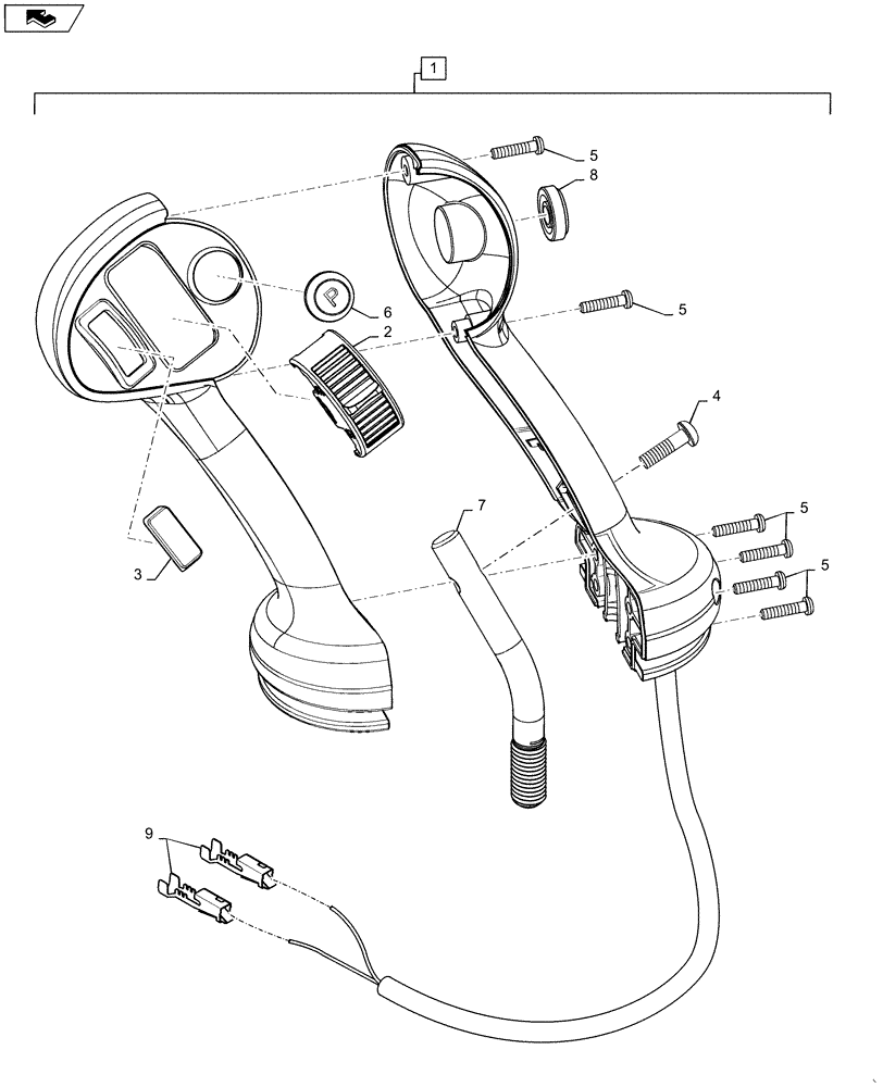 Схема запчастей Case SR175 - (55.512.CL[13]) - LEVEL 300 HANDLE GRIP, RH (55) - ELECTRICAL SYSTEMS