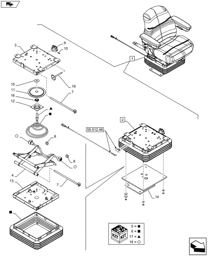 Схема запчастей Case 580SN - (90.120.0501[04]) - VAR - 747851 - SEAT, MECHANICAL SUSPENSION - D9007 (90) - PLATFORM, CAB, BODYWORK AND DECALS