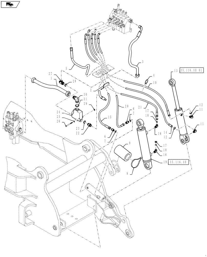 Схема запчастей Case 570NXT - (35.114.AF[01]) - 3 POINT HITCH HYDRAULIC LINES (35) - HYDRAULIC SYSTEMS