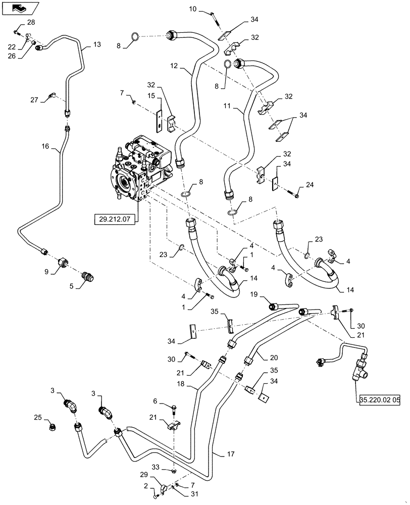 Схема запчастей Case SR250 - (35.220.03[02]) - 2ND AUX HYD, HIGH FLOW, CHASSIS PLUMBING (SV300,TV380) (35) - HYDRAULIC SYSTEMS