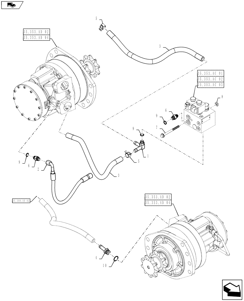 Схема запчастей Case SV250 - (35.353.AC[04]) - BRAKE LINES (35) - HYDRAULIC SYSTEMS